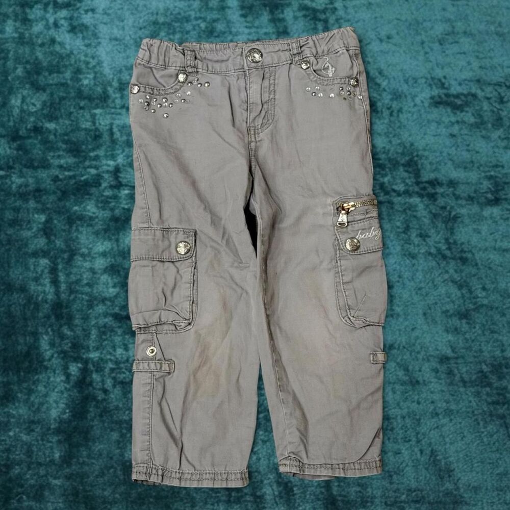 Baby Phat Grey Cargo Pants Rhinestones Y2K Toddler Size 2T